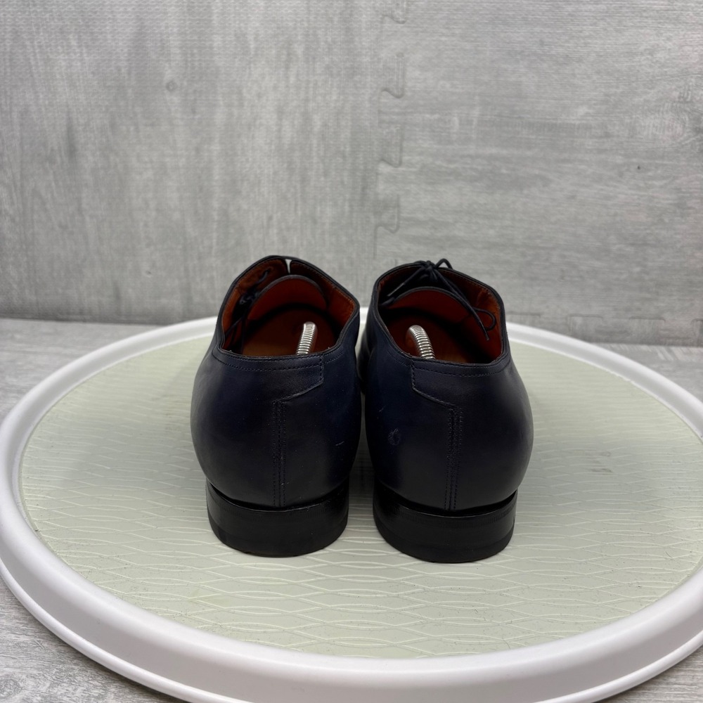 Santoni 2152 Dress Shoes Hand Antiqued Plain Toe Bal Oxford Blue Ombre Leather - Picture 4 of 6